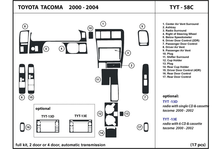 2001 Toyota Tacoma Dash Kits | Custom 2001 Toyota Tacoma Dash Kit