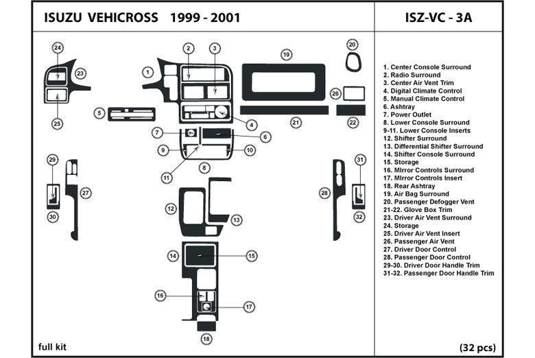 DL Auto® Isuzu VehiCROSS 1999-2001 Dash Kits 2001 isuzu vehicross fuse diagram 