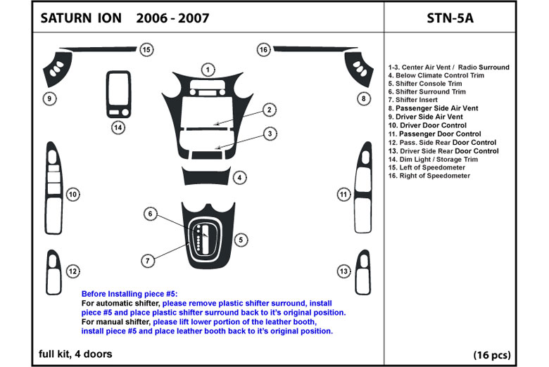 Dl Auto Saturn Ion 2006 2007 Dash Kits