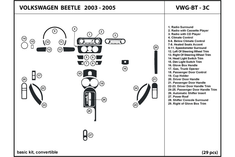 Volkswagen Beetle 2001 2005 Dash Kits
