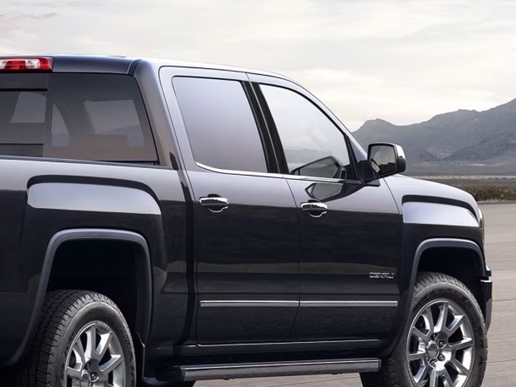 GMC Sierra 2014-2018 1500 Crew / Extended Cab Brushed Aluminum Black Pillar Trim Diagram