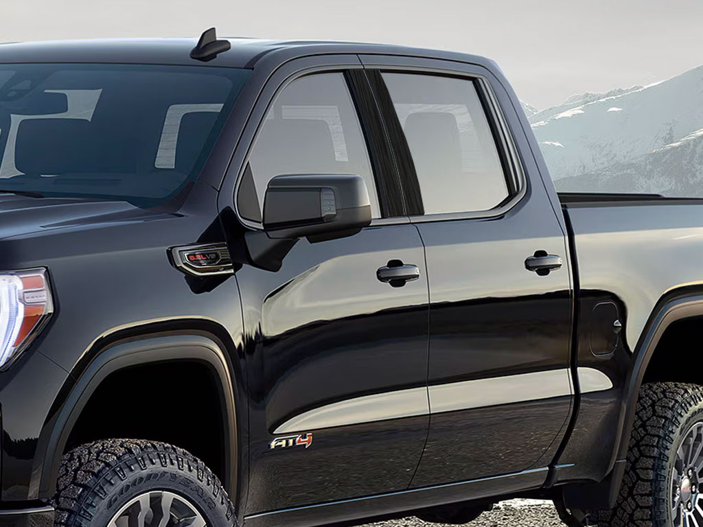 GMC Sierra 2015-2019 2500 / 3500 Crew / Extended Cab Brushed Aluminum Black Pillar Trim Diagram