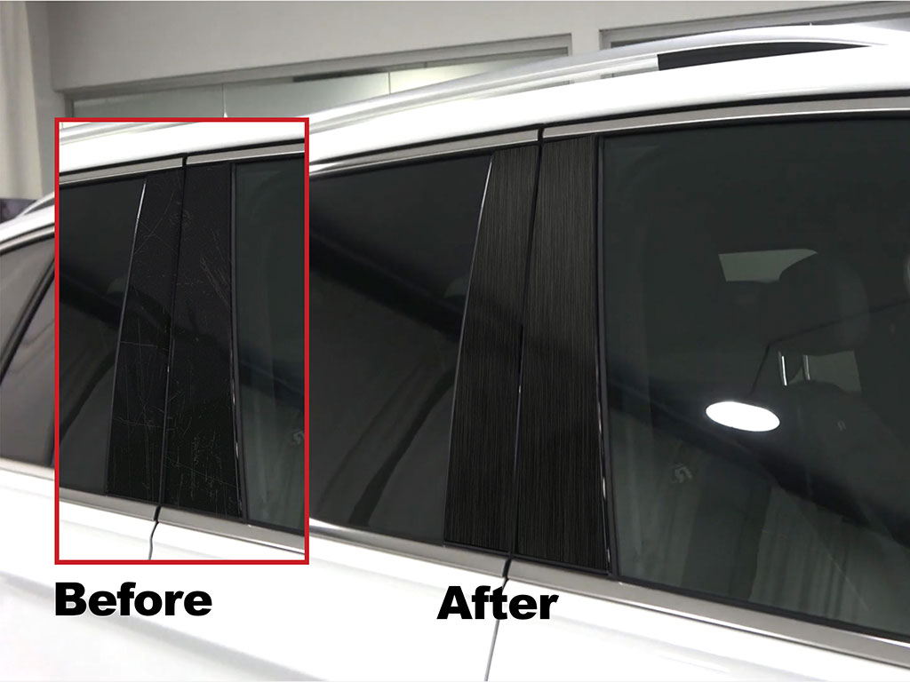 Brushed Aluminum Black Pillar Trim Before and After