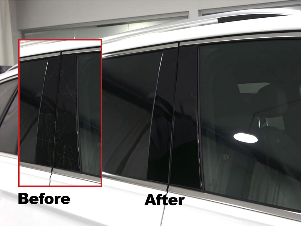 Gloss Black Pillar Trim Before and After