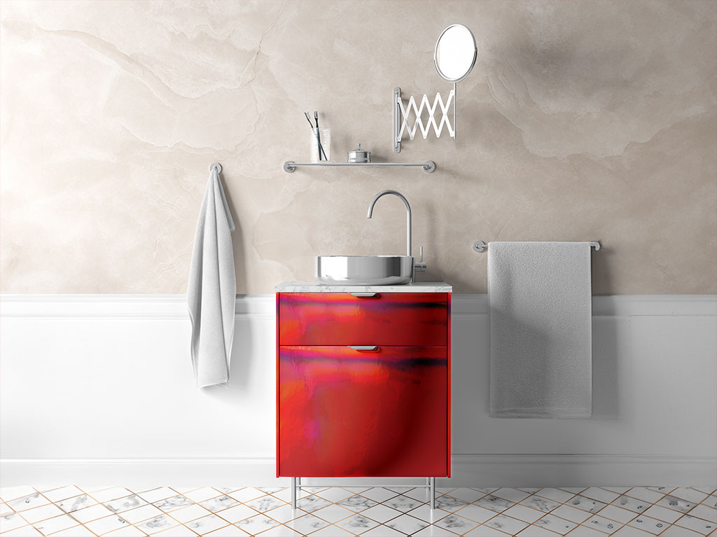 Rwraps Holographic Chrome Red Neochrome Bathroom Cabinetry Wraps