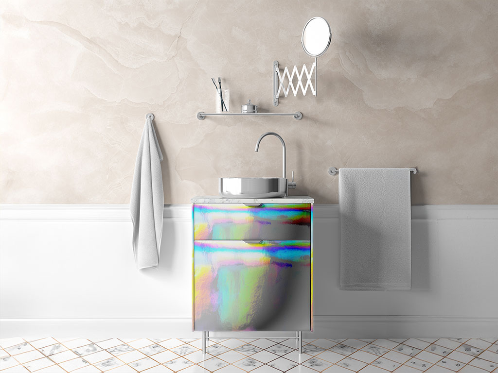 Rwraps Holographic Chrome Silver Neochrome Bathroom Cabinetry Wraps