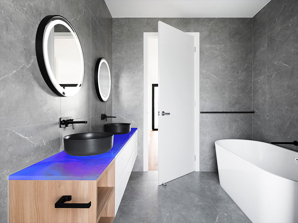 Rwraps Holographic Chrome Blue Neochrome Bathroom Countertop Wraps