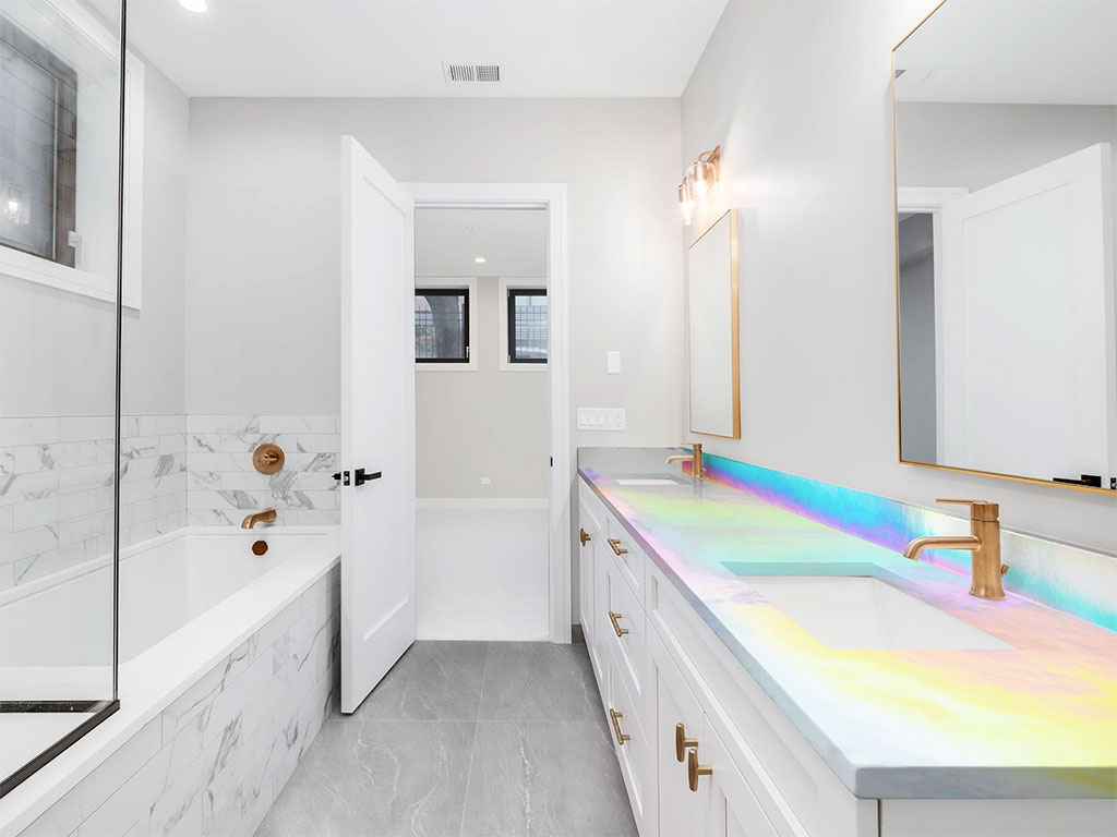 Rwraps Holographic Chrome Silver Neochrome DIY Built-In Bathroom Countertop Wraps