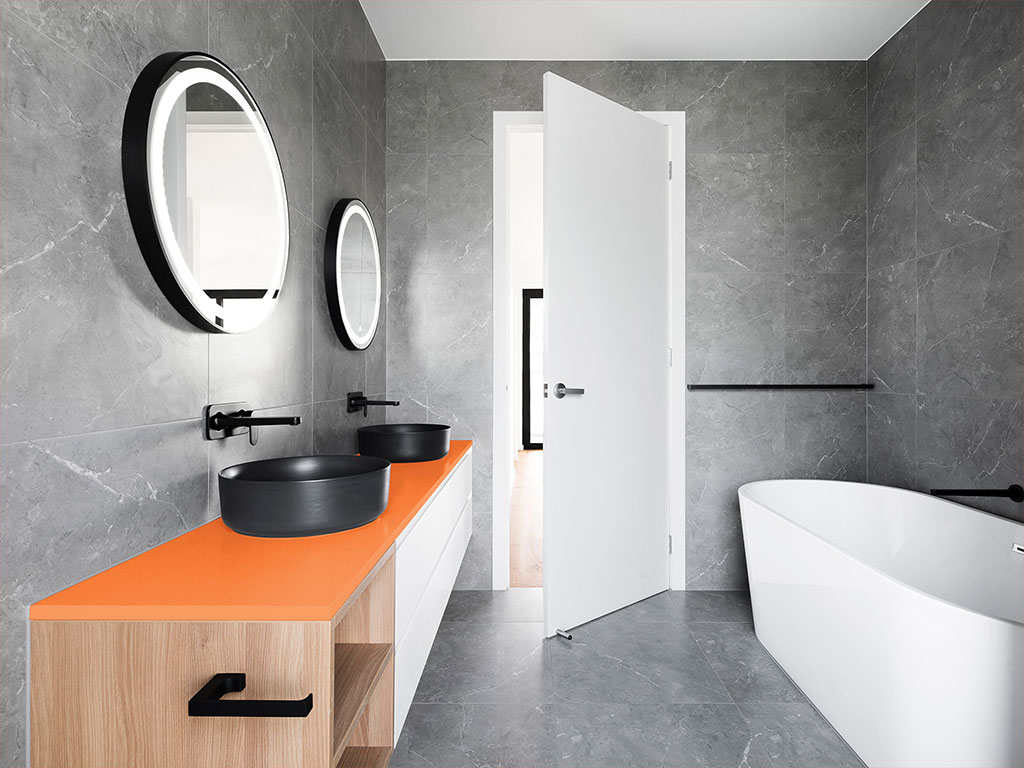 Rwraps Hyper Gloss Orange Bathroom Countertop Wraps