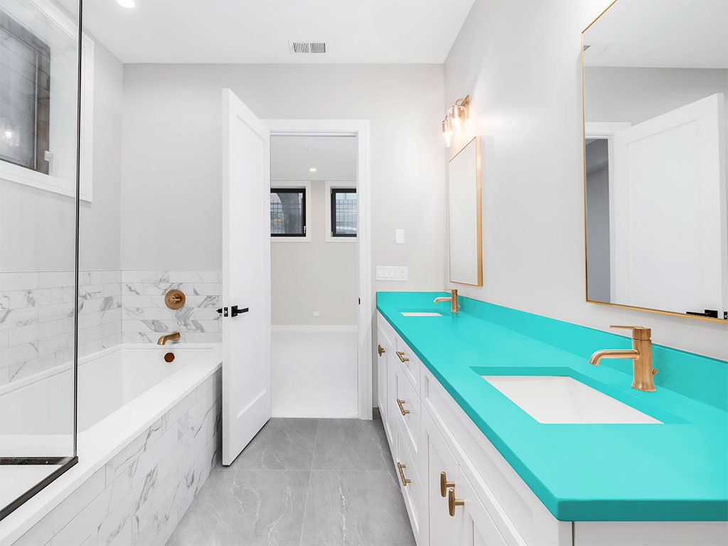 Rwraps Hyper Gloss Turquoise DIY Built-In Bathroom Countertop Wraps