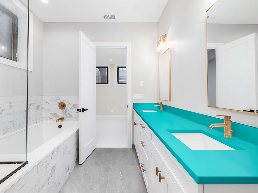 Rwraps Matte Chrome Teal DIY Built-In Bathroom Countertop Wraps