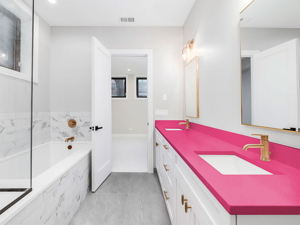 Rwraps Satin Metallic Pink DIY Built-In Bathroom Countertop Wraps