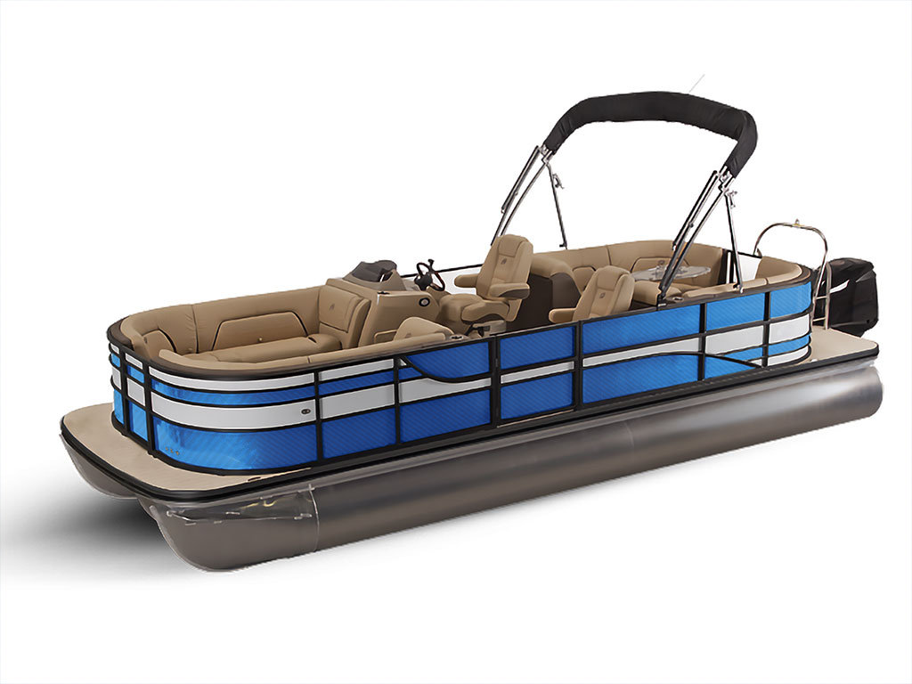 Rwraps 3D Carbon Fiber Blue Pontoon Custom Boat Wrap