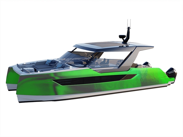 Rwraps Holographic Chrome Green Neochrome Catamaran Dual-Hull Vinyl Film Wraps