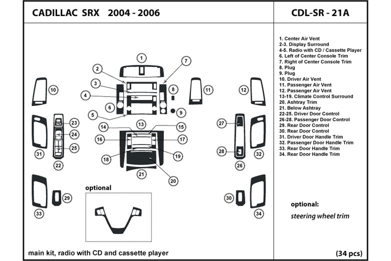 Trim Dash Kit Wood SRX 2004-2006 Cadillac Dash | Kits DIY Woodgrain