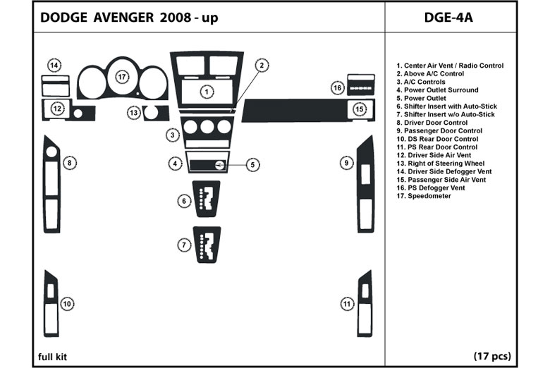 2008 Dodge Avenger DL Auto Dash Kit Diagram