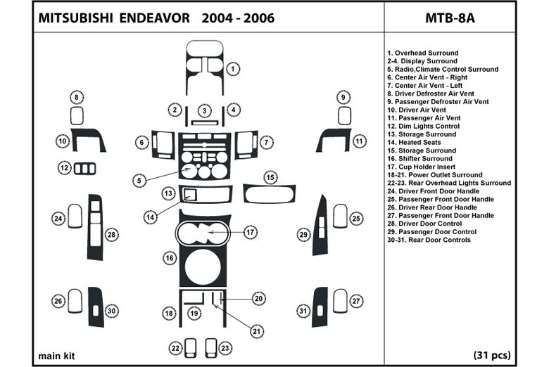 2004 Mitsubishi Endeavor DL Auto Dash Kit Diagram