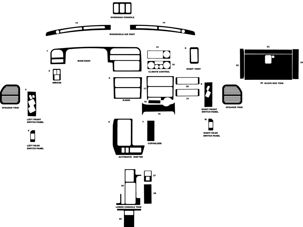 Acura SLX 1996-1999 Dash Kit Diagram