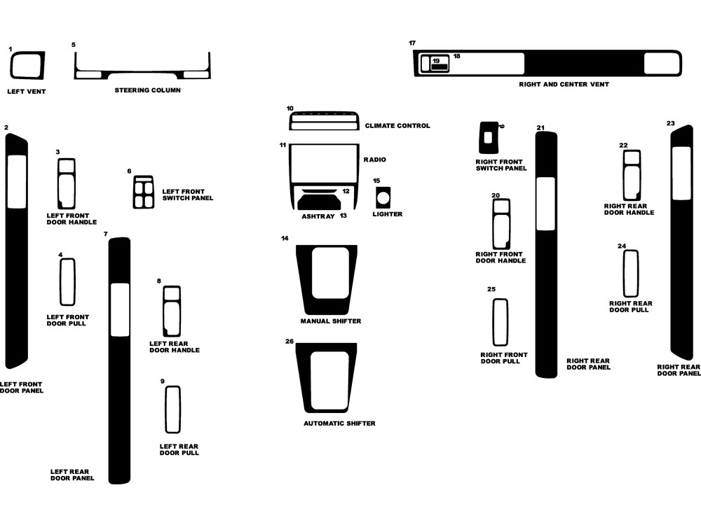 Acura Vigor 1992-1994 Dash Kit Diagram