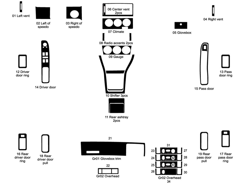 Audi Cabriolet 1994-1998 Dash Kit Diagram