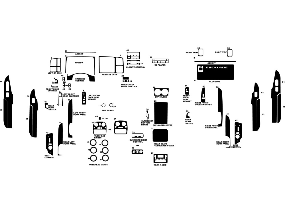 Cadillac Escalade 2003-2006 Dash Kit Diagram