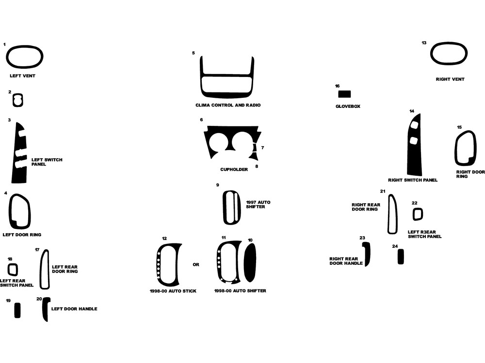 Chrysler Sebring JX 1995-2000 Dash Kit Diagram