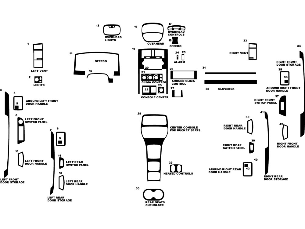 Dodge Dakota Quad Cab W/ Bucket Seats 2005-2007 Dash Kit Diagram