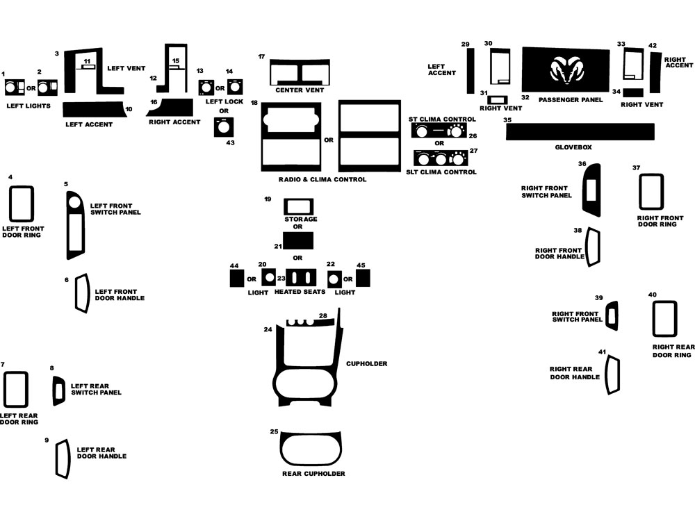 Dodge Durango 2004-2009 Dash Kit Diagram