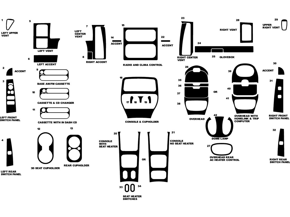 Dodge Durango 2001-2003 (SLT / RT) Dash Kit Diagram