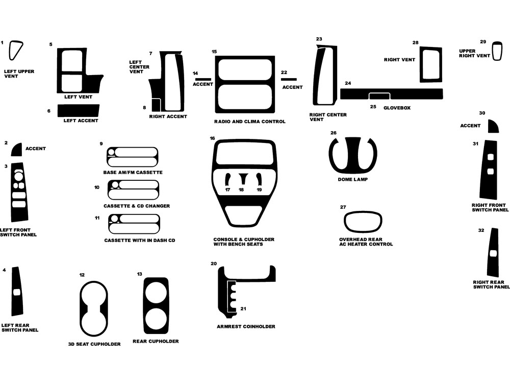 Dodge Durango Sport 2001-2003 Dash Kit Diagram