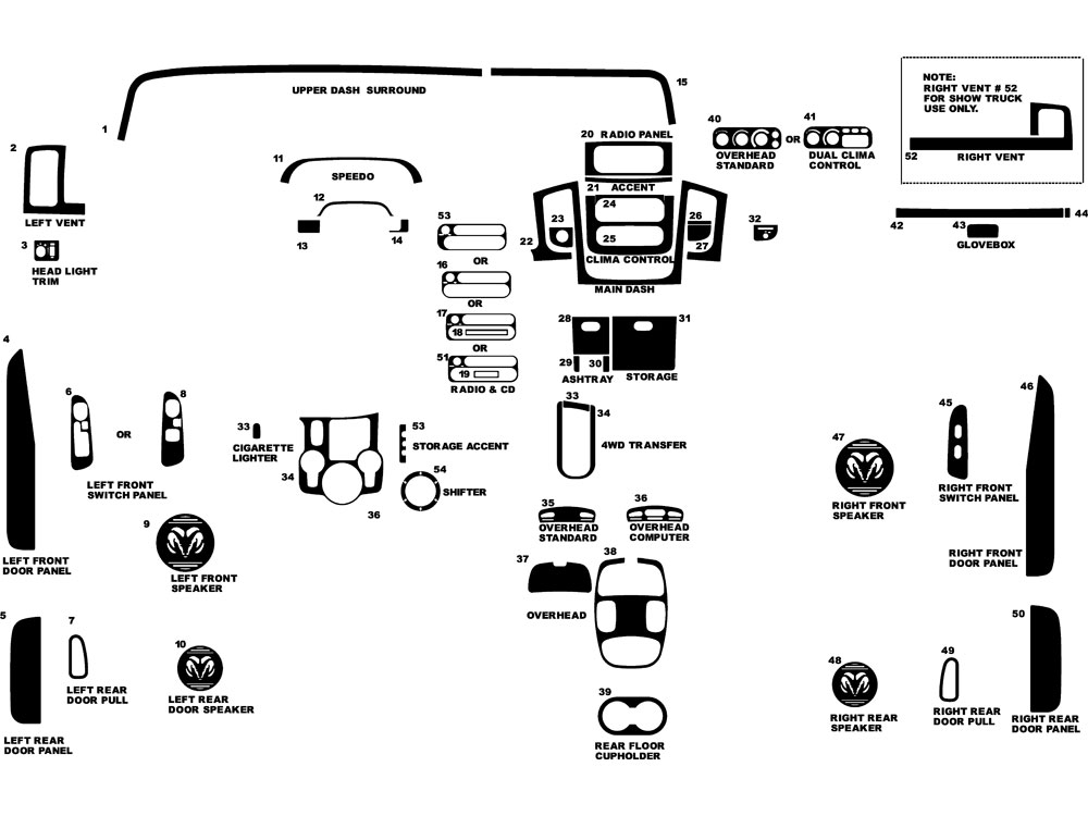 Dodge Ram 1500 2002-2005 Dash Kit Diagram