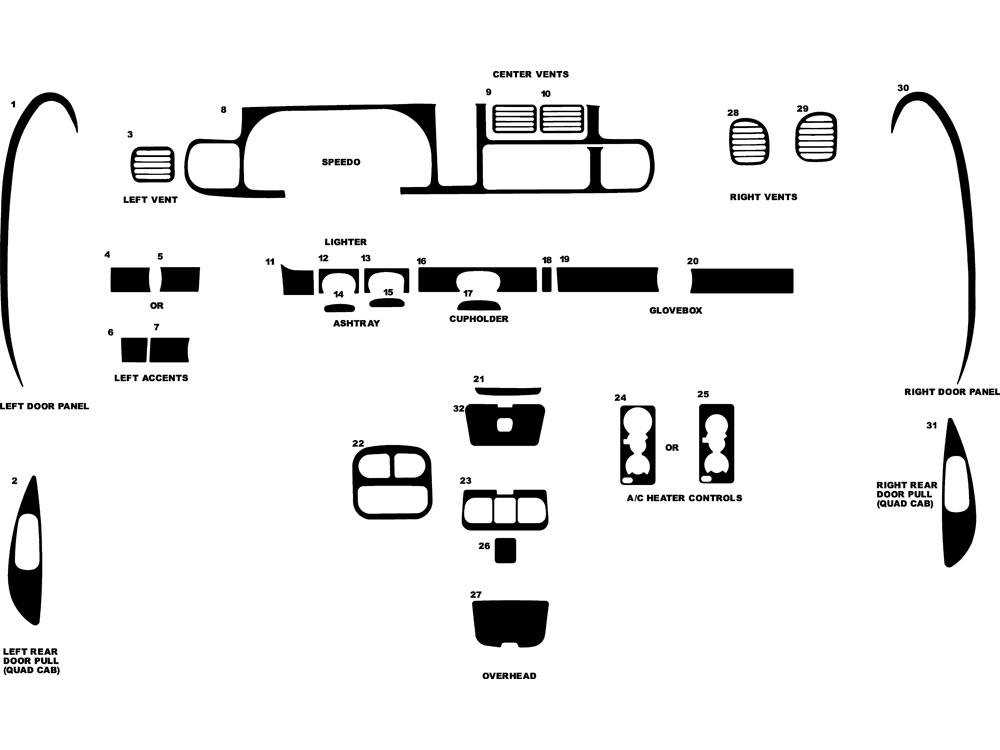 Dodge Ram 2500 / 3500 1998-2002 Dash Kit Diagram