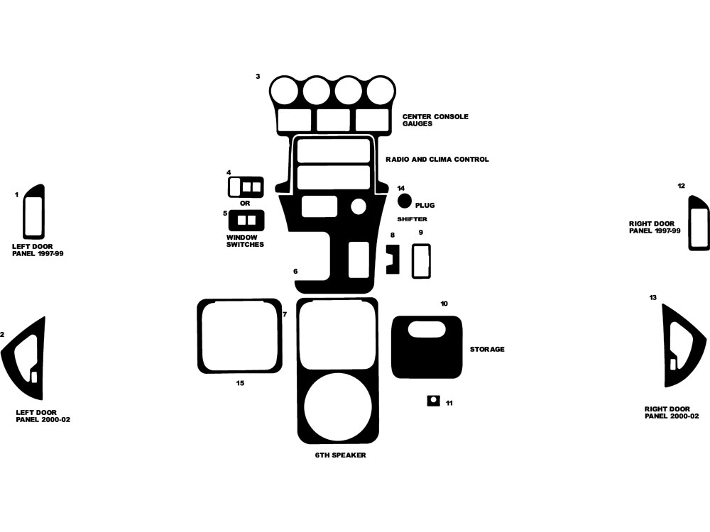 Dodge Viper 1997-2002 Dash Kit Diagram