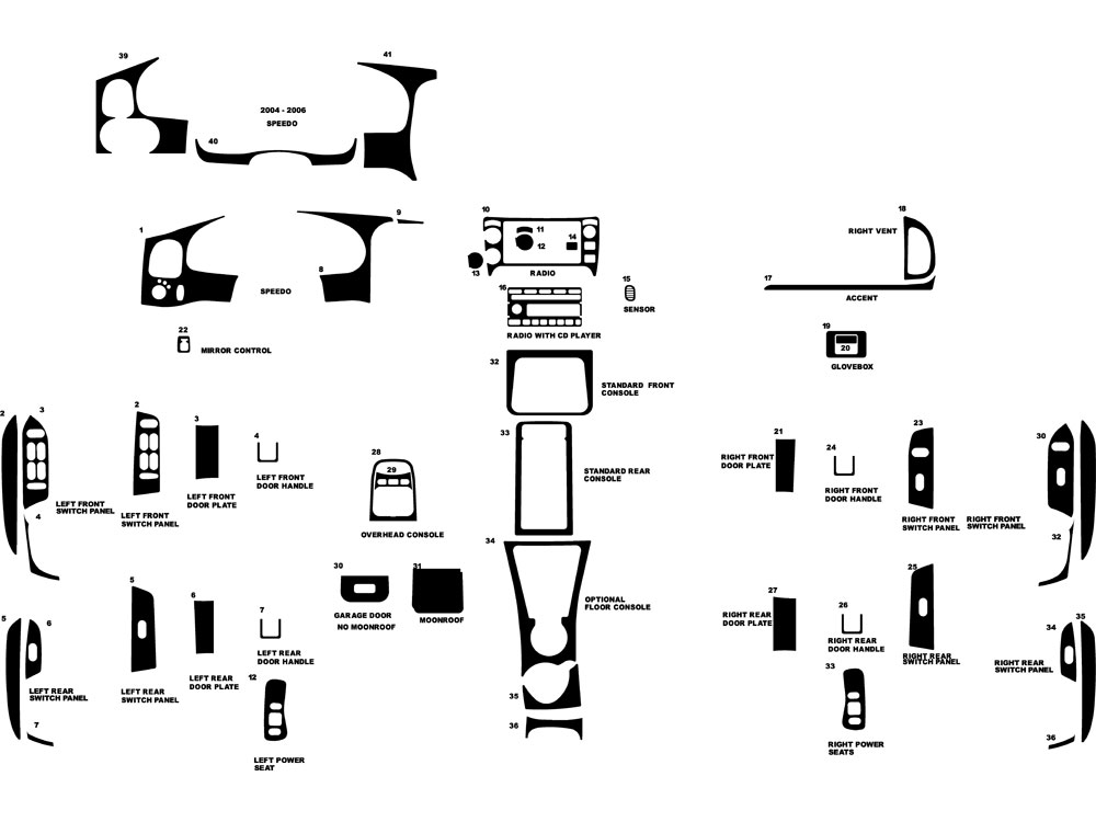 Ford Explorer Sport Trac 2001-2005 Dash Kit Diagram