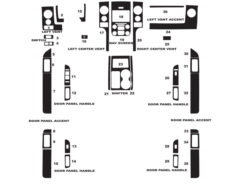 Ford F-150 2014-2015 FX4 / Lariat Dash Kit Diagram