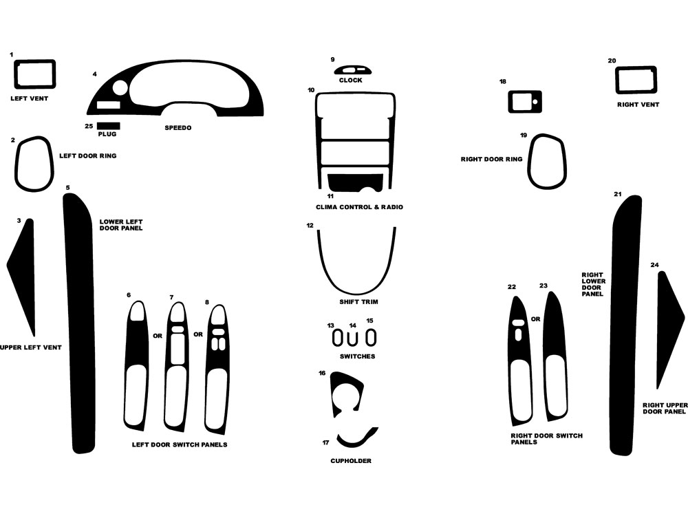 Ford Mustang 1994-2000 Dash Kit Diagram