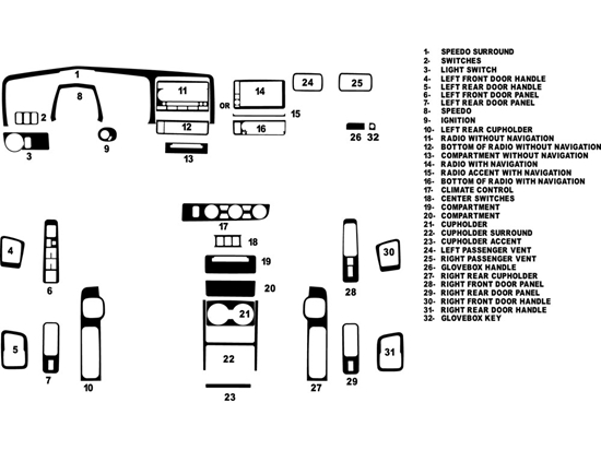 Honda Ridgeline 2009-2014 Dash Kit Diagram