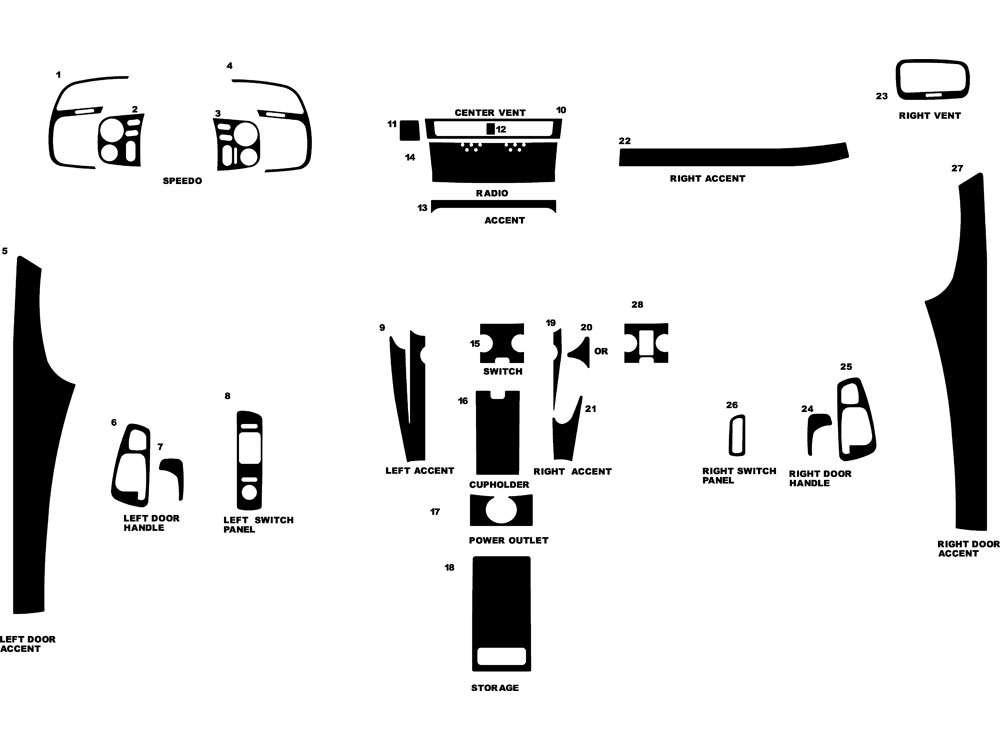 Honda S2000 2000-2009 Dash Kit Diagram