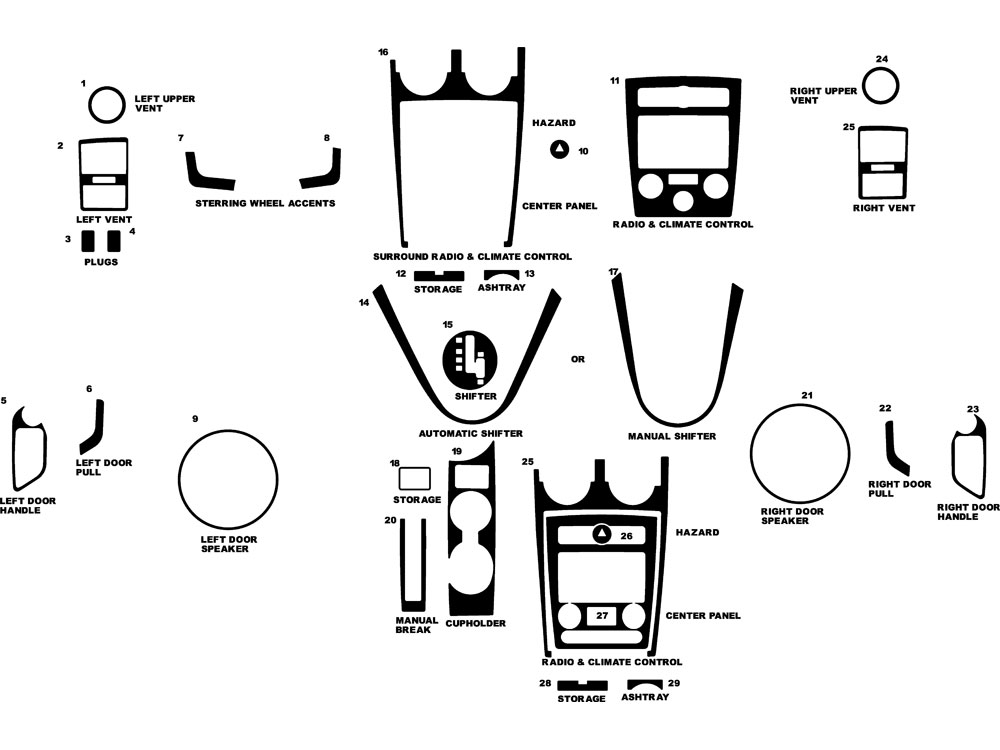 Hyundai Tiburon 2007-2008 Dash Kit Diagram