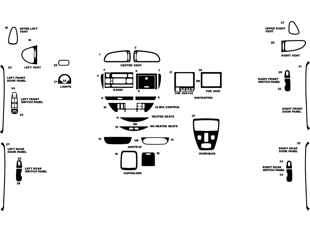 Jaguar S-Type 2000-2002 Dash Kit Diagram