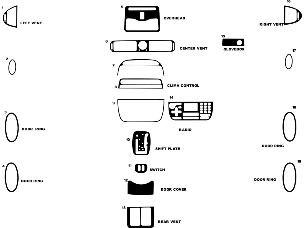 Jaguar XJ-Type 1998-2003 Dash Kit Diagram