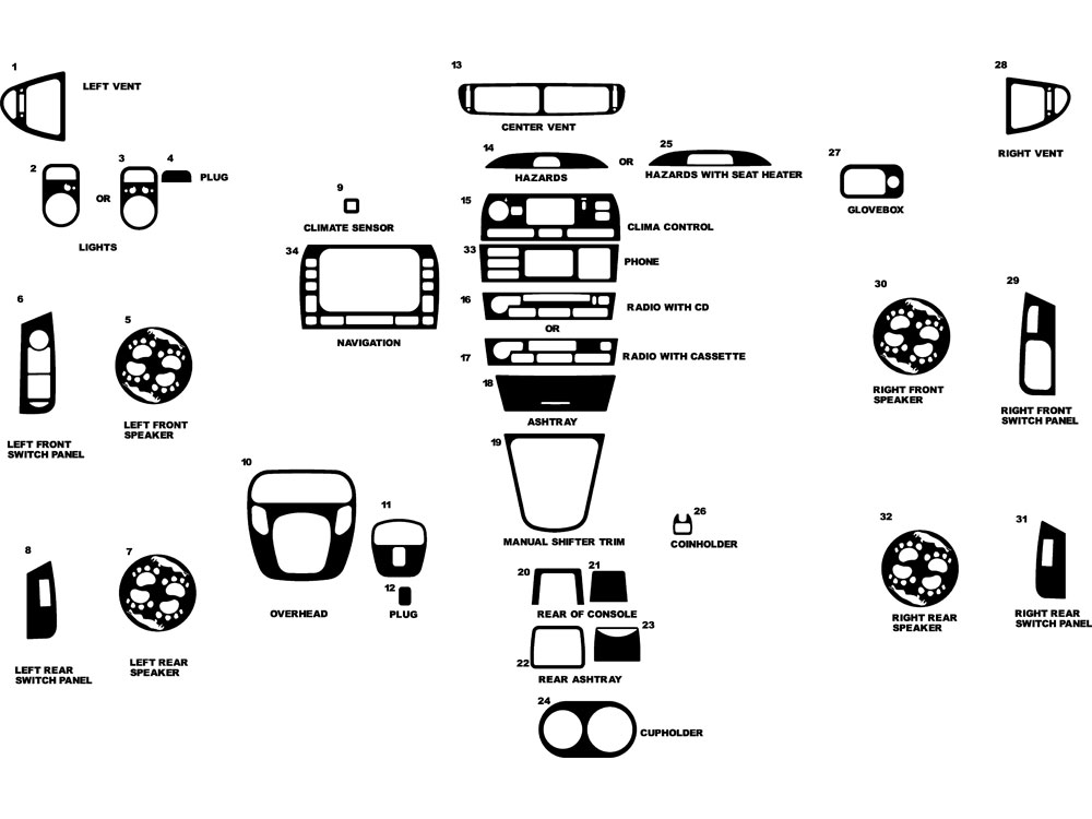 Jaguar X-Type 2002-2008 Dash Kit Diagram