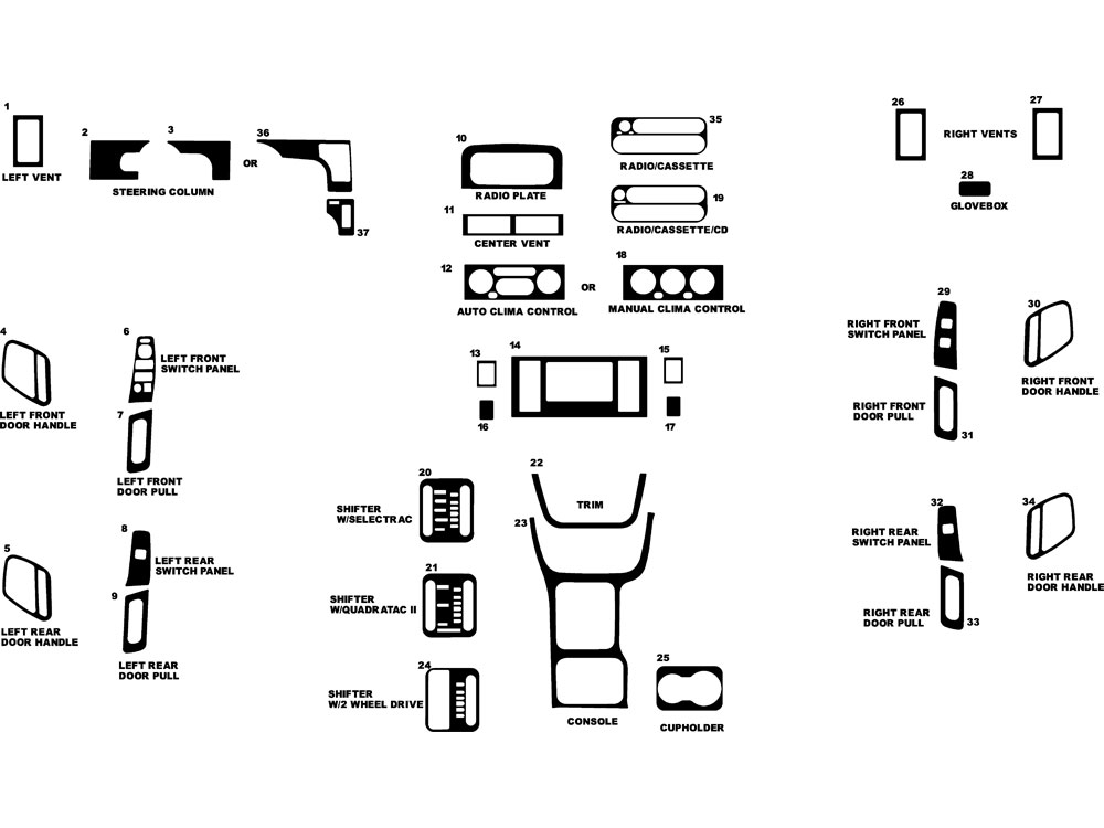 Jeep Grand Cherokee 2003-2004 Dash Kit Diagram