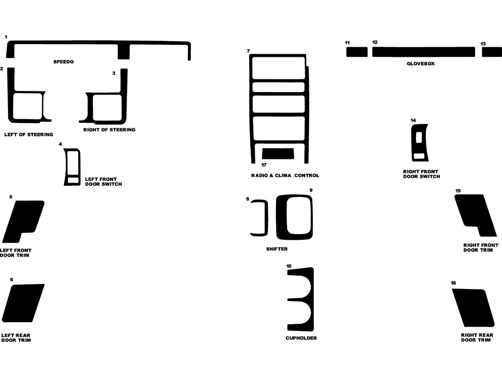 Jeep Grand Cherokee 1993-1995 Dash Kit Diagram