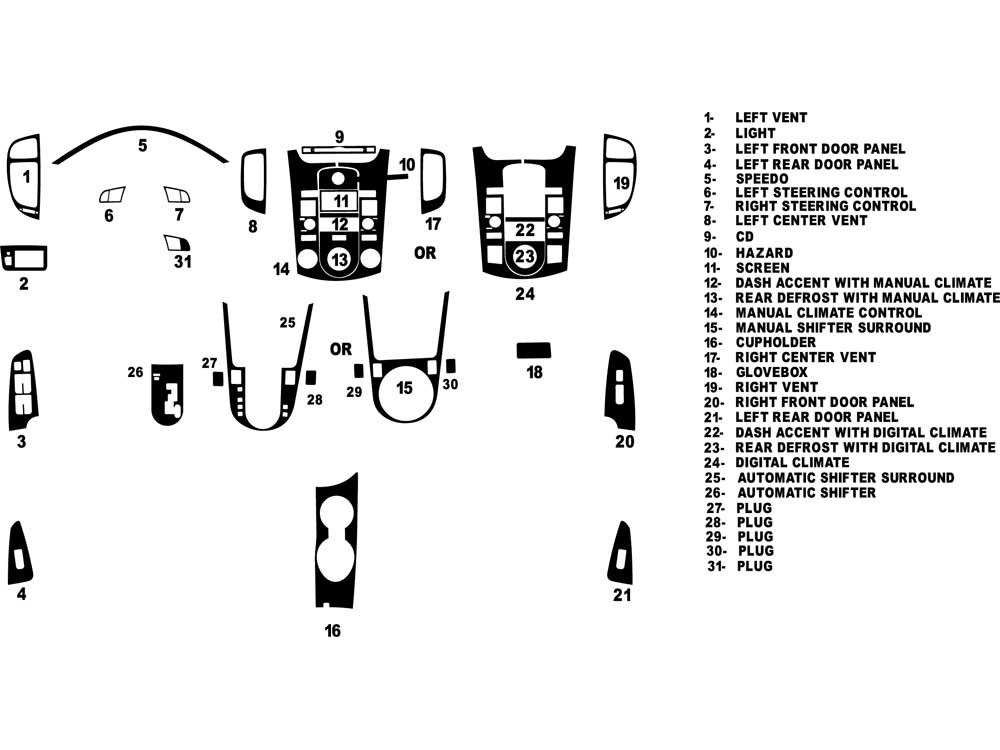 Kia Forte Sedan 2010-2013 Dash Kit Diagram