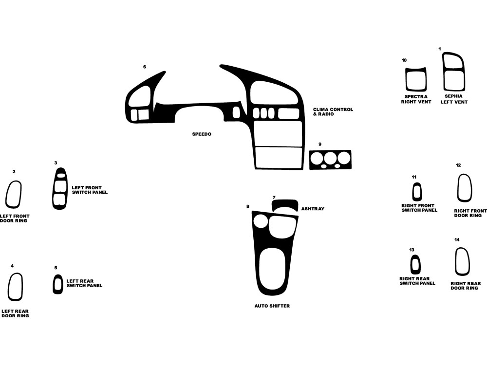 Kia Spectra 2000-2001 Dash Kit Diagram