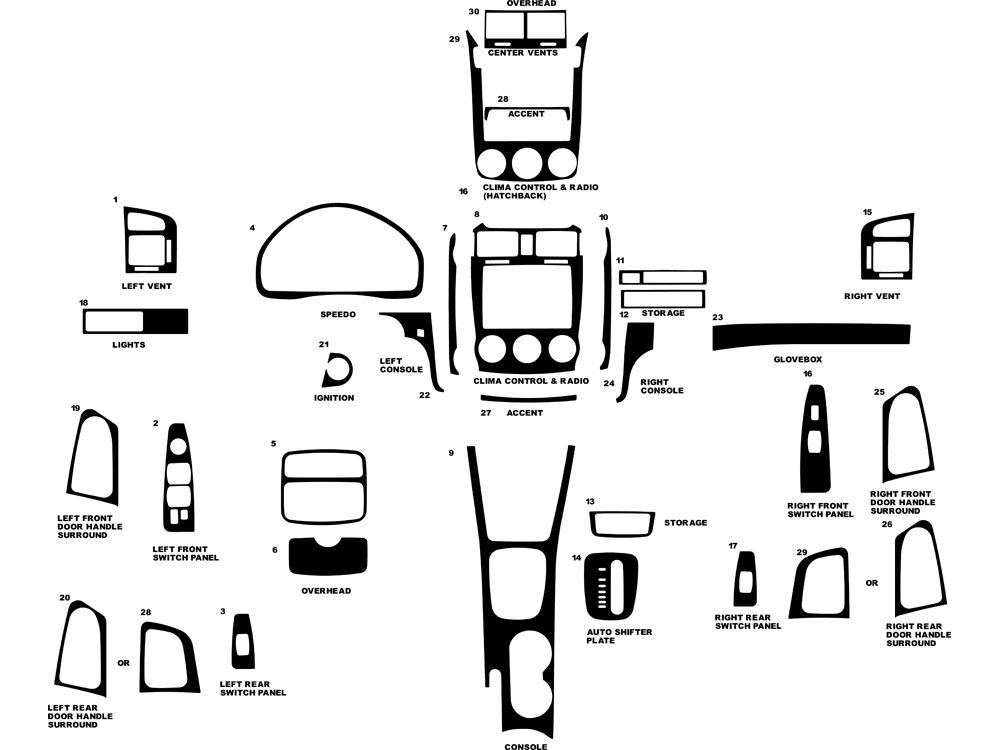 Kia Spectra 2005-2006 Dash Kit Diagram