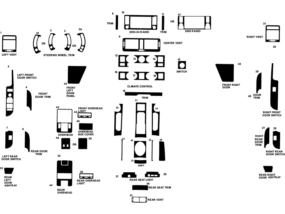 Land Rover Range Rover 2003-2006 Dash Kit Diagram