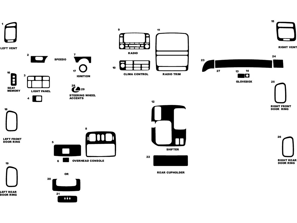 Lexus LX 2001-2002 Dash Kit Diagram