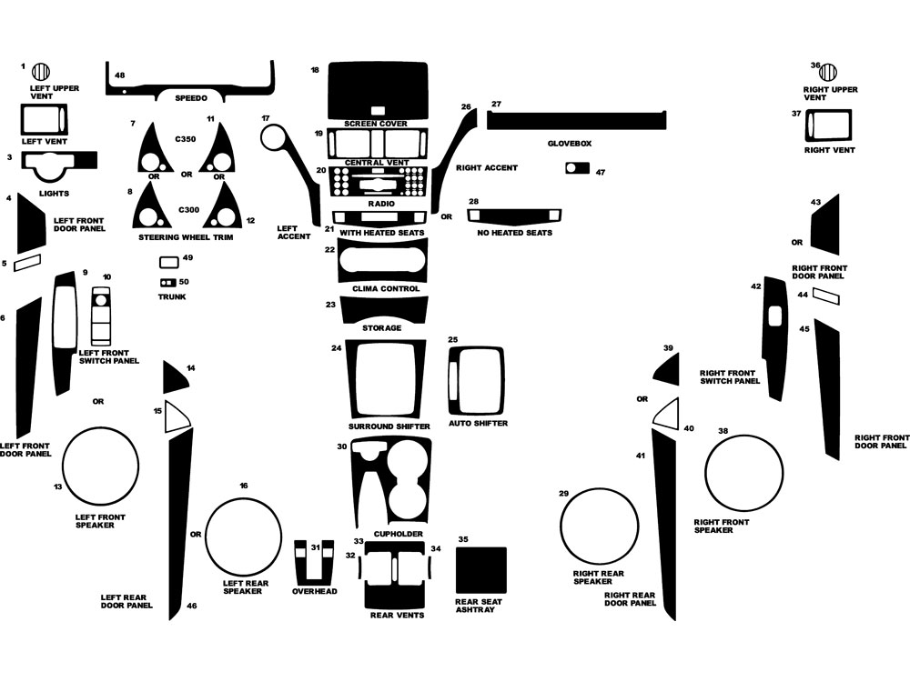 Mercedes-Benz C-Class 2008-2011 Dash Kit Diagram